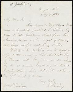 Letter from Joshua Reed Giddings, Bangor, Maine, to William Lloyd Garrison, Aug. 9, 1855