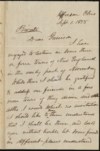 Letter from Joshua Reed Giddings, Jefferson, Ohio, to William Lloyd Garrison, Sept. 1, 1855
