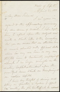 Letter from Joshua Reed Giddings, Hall of Rep[resentative]s, [Washington, D.C.], US, to William Lloyd Garrison, April 27(?), 1858