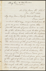 Incomplete letter from Mary Grew, No. 1709 Green St[reet], Phil[adelphi]a, to William Lloyd Garrison, Jan. 28th, 1861