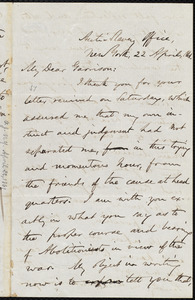 Letter from Oliver Johnson, Anti-Slavery Office, New York, to William Lloyd Garrison, 22 April 1861