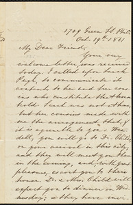Letter from Mary Grew, 1709 Green St[reet], Phil[adelphi]a, [Pa.], to William Lloyd Garrison, Oct. 19th, 1861