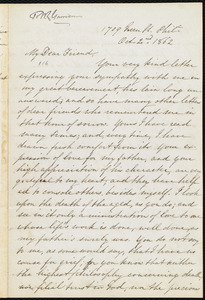 Letter from Mary Grew, 1709 Green St[reet], Phil[adelphi]a, [Pa.], to William Lloyd Garrison, Oct. 2nd, 1862