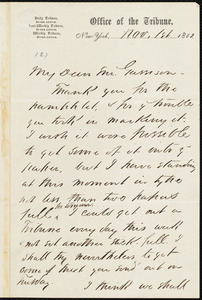 Letter from Sydney Howard Gay, Office of the Tribune, New York, to William Lloyd Garrison, Nov. 1st, 1862