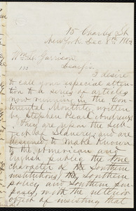 Letter from Edward B. Freeland, 15 Charles St[reet], New York, to William Lloyd Garrison, Dec. 8th, 1863