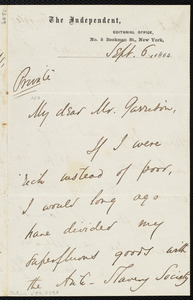 Letter from Theodore Tilton, New York [City], to William Lloyd Garrison, Sept. 6, 1864