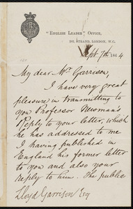 Letter from George Jacob Holyoake, London, [England], to William Lloyd Garrison, Sept. 7th, 1864
