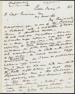 Letter from John Murray Forbes, Boston, [Mass.], to William Lloyd Garrison, Jan'y 18, [18]65