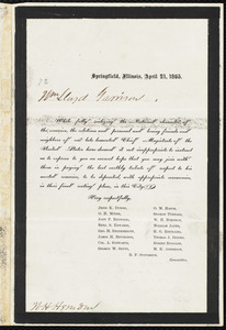 Letter from William Henry Herndon, Springfield, Illinois, to William Lloyd Garrison, April 21, 1863