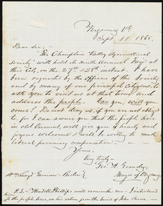 Letter from George W. Grandey, Vergennes, Vt, to William Lloyd Garrison, Sept. 11, 1865
