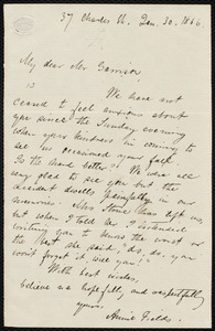 Letter from Annie Fields, 37 Charles St[reet], [Boston, Mass.], to William Lloyd Garrison, Jan. 30, 1866