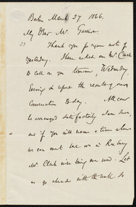 Letter from James Thomas Fields, Boston, [Mass.], to William Lloyd Garrison, March 27, 1866