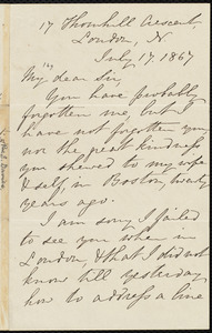 Letter from Ebenezer Davies, 17 Thornhill Crescent, London, N, to William Lloyd Garrison, July 17, 1867