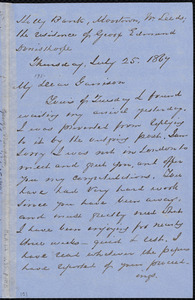 Letter from George Thompson, Holly Bank, Moortown, W. Leeds, [England]; the residence of George Edmund Donisthorpe, to William Lloyd Garrison, Thursday, July 25, 1867