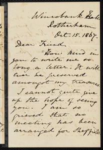 Letter from Mary Anne Rawson, Wincobank Hall, Rotherham, [England], to William Lloyd Garrison, Oct. 15, 1867