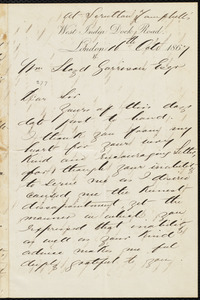 Letter from Robert Ferguson, West India Dock Road, London, [England], to William Lloyd Garrison, 16th Oct. 1867