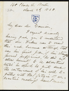 Letter from Annie Fields, 148 Charles St[reet], Boston, [Mass.], to William Lloyd Garrison, March 2'd, 1868