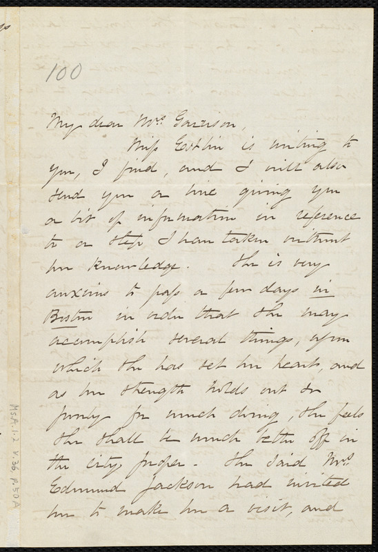 Letter From Sarah Russell May, Leicester, [mass.], To William Lloyd 