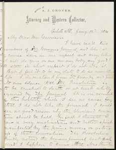 Letter from A. J. Grover, Earlville, Ill, to William Lloyd Garrison, Jan'y 18th, 1870