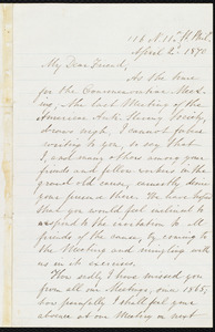 Letter from Mary Grew, 116 N. 11th St[reet], Phil[adelphi]a, [Pa.], to William Lloyd Garrison, April 2'd, 1870