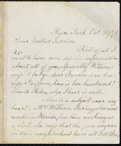 Letter from Sarah Moore Grimké, Hyde Park, [Mass.], to William Lloyd Garrison, Oct. 30 / [18]71