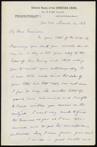 Letter from Oliver Johnson, New York, to William Lloyd Garrison, March 12, 1873