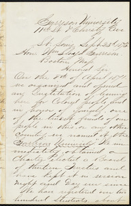 Letter from J. A. Higgins, Garrison University, 11th St[reet] & Christy Ave., St. Louis, [Missouri], to William Lloyd Garrison, Sept. 23'd, 1873