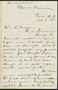 Letter from George Washington Milford, Brown University, Prov[idence], R.I., to William Lloyd Garrison, Feb. 6, 1875