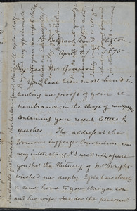Letter from Mary Anne Estlin, 16 Belgrave Road, Clifton, [Bristol, England], to William Lloyd Garrison, April 27th, 1875