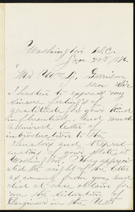 Letter from Mozart B. Fleet, Washington, D.C., to William Lloyd Garrison, Jan. 30th, 1876