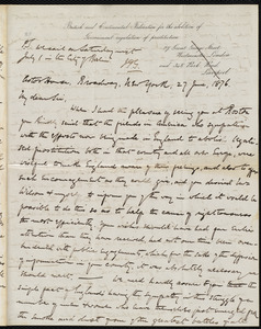 Letter from James Paterson Gledstone, Astor House, Broadway, New York, to William Lloyd Garrison, 27 June 1876