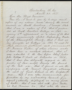 Letter from J. C. Winsmith, Spartanburg, So[uth] Ca[rolina], to William Lloyd Garrison, March 29, 1877