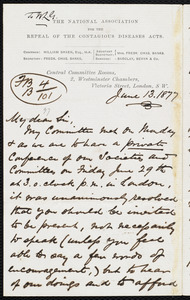 Letter from Frederick Charles Banks, London, England, to William Lloyd Garrison, June 13, 1877