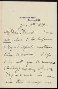 Letter from Henry Vincent, 74 Gaisford Street, London, [England], to Francis Jackson Garrison, and William Lloyd Garrison, June 18, 1877