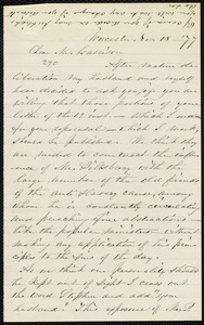 Letter from Abby Kelley Foster, Worcester, [Mass.], to William Lloyd Garrison, Nov. 18, [18]77