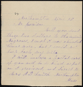 Letter from A. T. Smith, Northampton, [Mass.], to William Lloyd Garrison, April 25, [1879]
