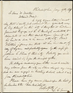 Letter from Lewis Carstairs Gunn, Philadelphia, [Pa.], to Anne Warren Weston, Jan'y 19th, 1839