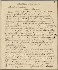 Letter from Samuel Fessenden, Portland, [Maine], to Lydia Maria Child, Sept'r 16, 1839