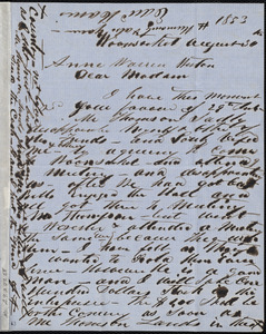 Letter from Edward Harris, Woonsocket, [Rhode Island], to Anne Warren Weston, August 31(?), 1853