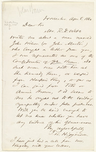 Letter from Thomas Wentworth Higginson, Worcester, [Mass.], to William Lloyd Garrison, Apr[il] 8, 1860