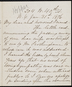 Letter from Rosalie DeWolf Hopper, 204 W. 40th St[reet], N.Y., to William Lloyd Garrison, Jan. 31st, 1876