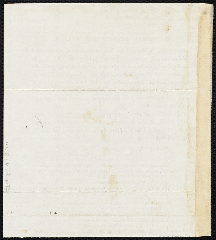 Clipping for the Rochester anti-slavery bazaar, Rochester?