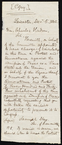 Copy of a letter from Samuel May, Leicester, [Mass.], to Charles Hudson, Dec. 5, 1845
