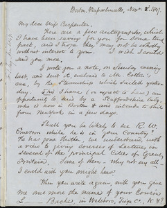 Letter from Samuel May, Boston, to Mary Carpenter, Nov. 2nd, 1847