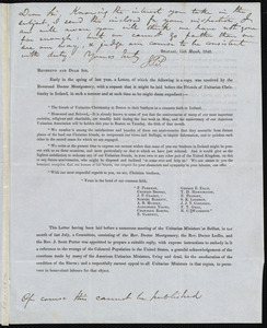 Letter from John Scott Porter, Ireland, to James Haughton and Samuel May, [1848]