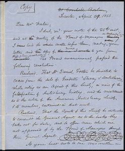 Draft of a letter from Samuel May, Leicester, [Mass.], to Daniel Foster, April 29, 1853