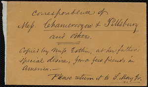 Copies and extracts of correspondence of Mess. Chamerovzow and Pillsbury and others from Mary Anne Estlin, [Bristol, England?], to Samuel May, [1855?]
