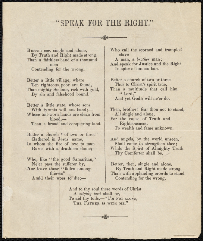 Poem to Samuel May: "Speak for the right."