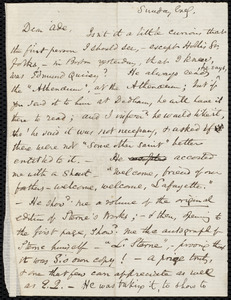 Letter from Samuel May, [Boston?], to Adeline May, Sunday eve., [1855?]