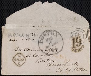 Message from Parker Pillsbury, [Derby?, England], to Samuel May, [January, 1856]